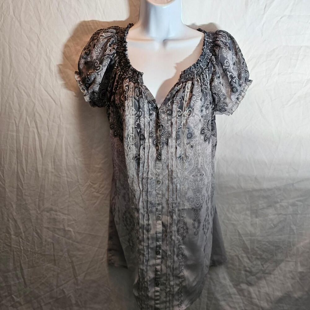 vintage y2k 2000s grey whimsigoth chiffon top - Picture 2 of 6